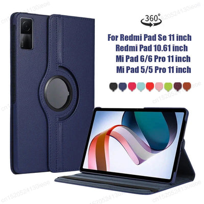 360 Degree Rotating Case For Xiaomi RedMi Pad SE 11" 10.6" Stand Cover Mi Pad 5 6 Pro 11 Inch PU Leather Tablet Protective Cases - Slobuy
