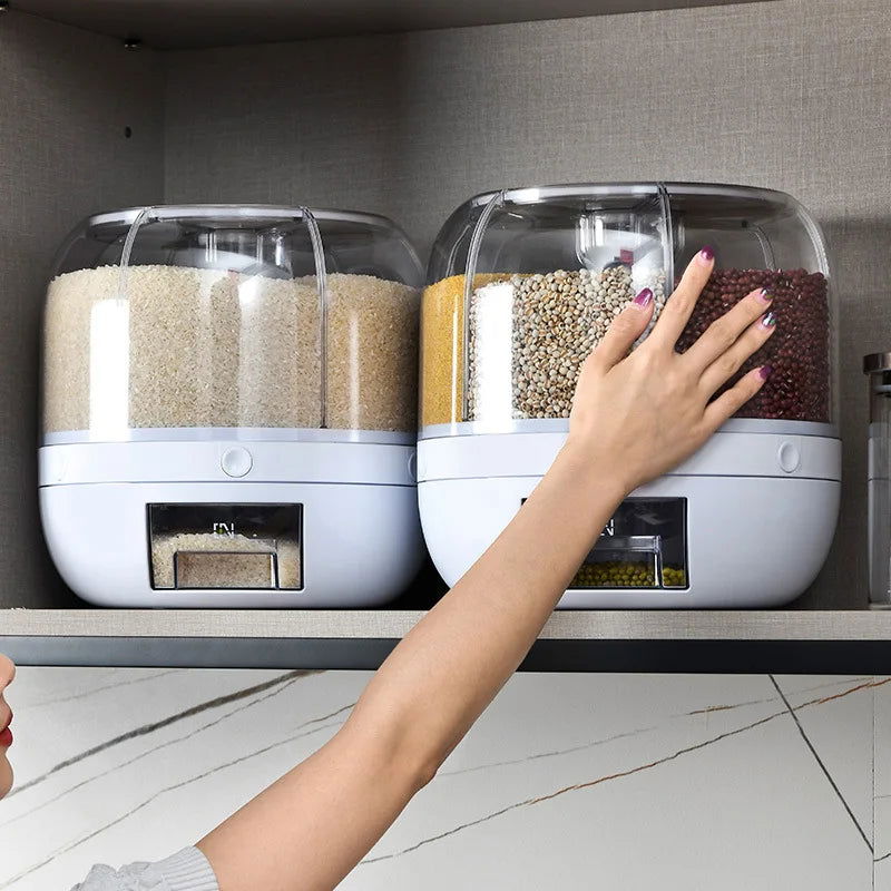 360 Degree Rotating Rice Dispenser Sealed Dry Cereal Grain Bucket Dispenser Moisture-proof Kitchen Food Container Storage Box - Slobuy