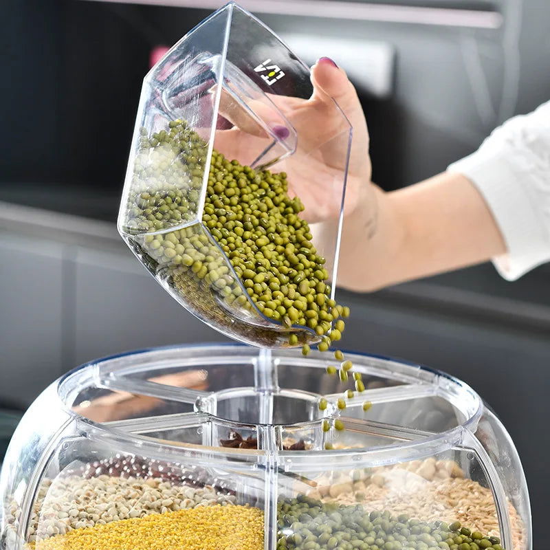 360 Degree Rotating Rice Dispenser Sealed Dry Cereal Grain Bucket Dispenser Moisture-proof Kitchen Food Container Storage Box - Slobuy