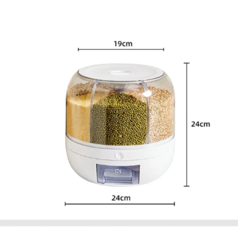 360 Degree Rotating Rice Dispenser Sealed Dry Cereal Grain Bucket Dispenser Moisture-proof Kitchen Food Container Storage Box - Slobuy