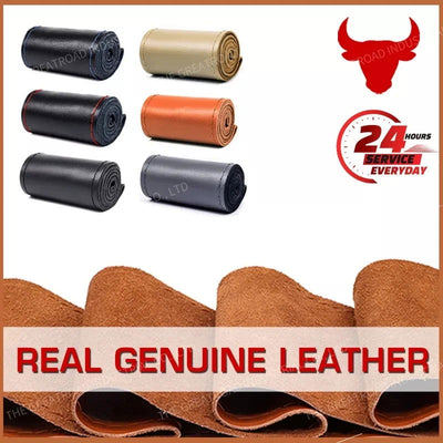 38cm 15inch Real cowhide Genuine Leather Car Steering Wheel Braid Cover Hand-stitched Soft Non-slip Auto Interior car products - Slobuy