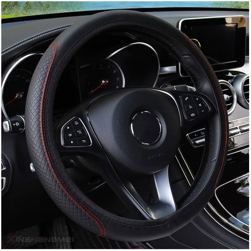 37/38cm Automobile Universal Steering Wheel Cover Non-slip Car Steering Wheel Cover Non-slip Embossed PU Leather Cars Accessory - Slobuy
