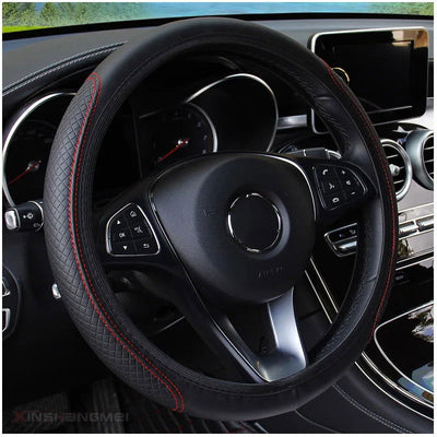37/38cm Automobile Universal Steering Wheel Cover Non-slip Car Steering Wheel Cover Non-slip Embossed PU Leather Cars Accessory - Slobuy