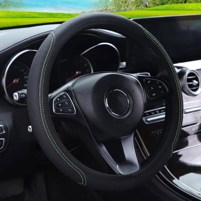 37/38cm Automobile Universal Steering Wheel Cover Non-slip Car Steering Wheel Cover Non-slip Embossed PU Leather Cars Accessory - Slobuy