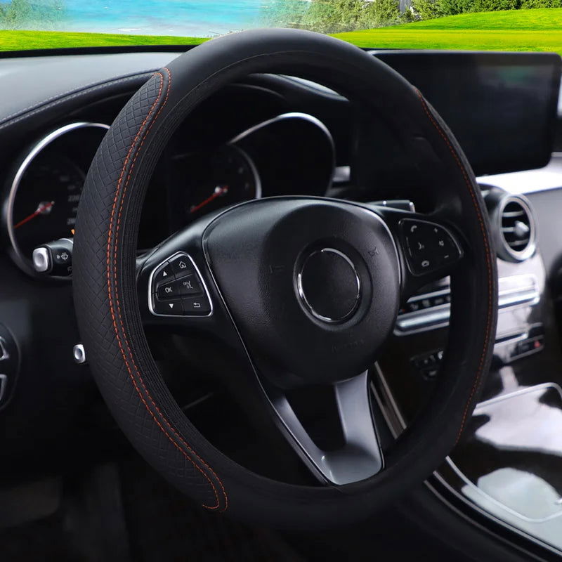 37/38cm Automobile Universal Steering Wheel Cover Non-slip Car Steering Wheel Cover Non-slip Embossed PU Leather Cars Accessory - Slobuy