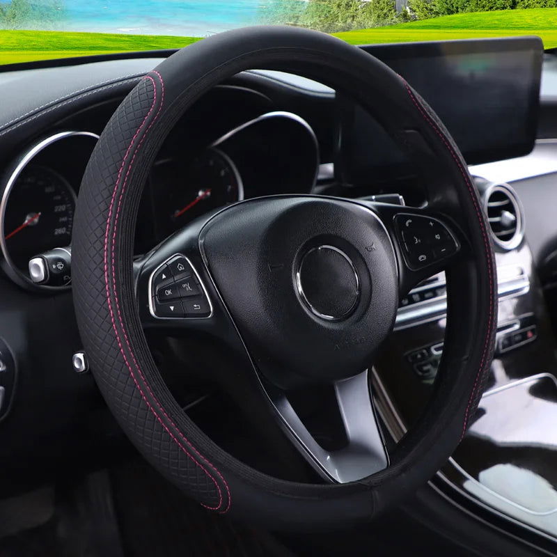 37/38cm Automobile Universal Steering Wheel Cover Non-slip Car Steering Wheel Cover Non-slip Embossed PU Leather Cars Accessory - Slobuy
