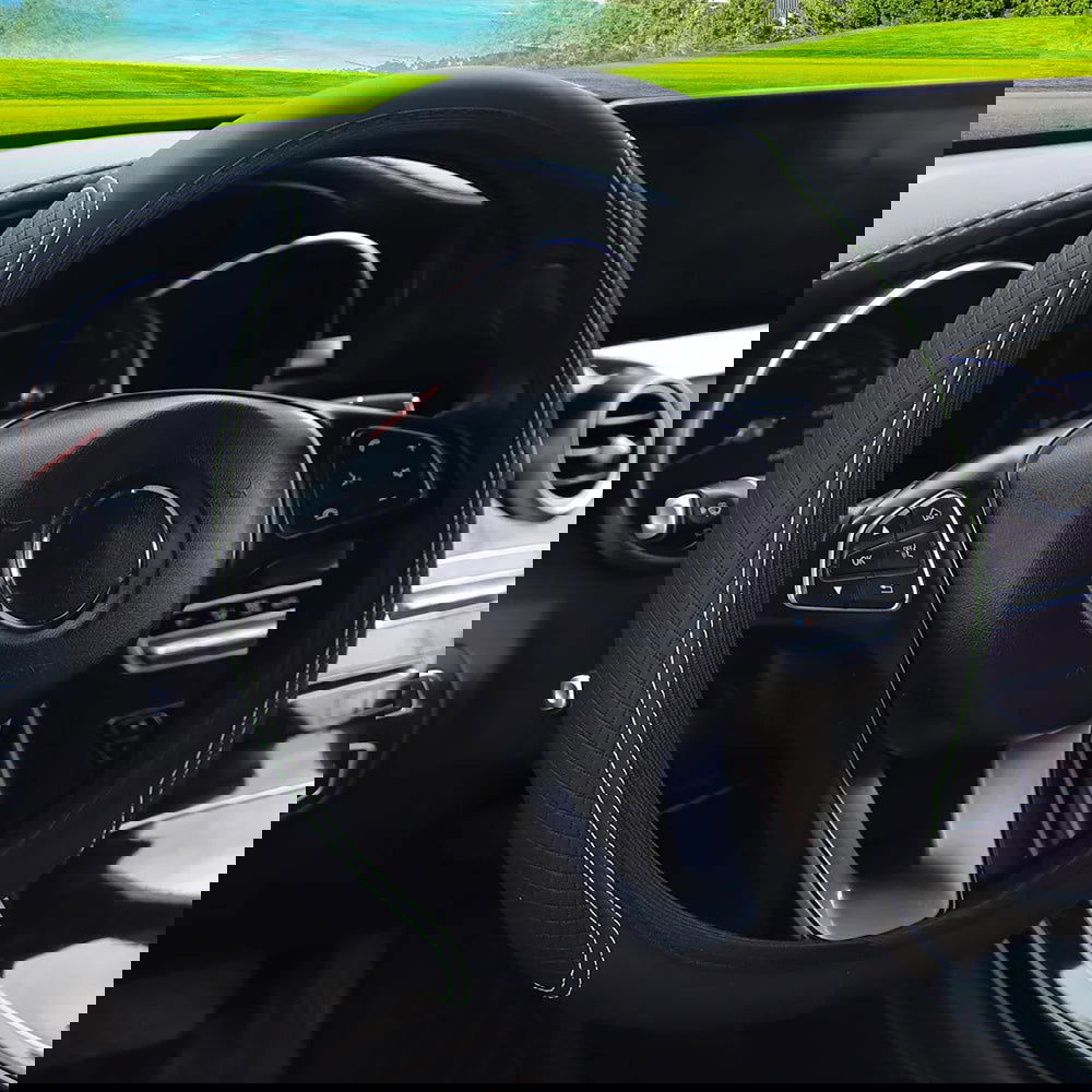 37/38cm Automobile Universal Steering Wheel Cover Non-slip Car Steering Wheel Cover Non-slip Embossed PU Leather Cars Accessory - Slobuy