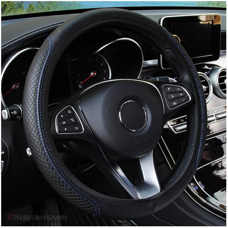 37/38cm Automobile Universal Steering Wheel Cover Non-slip Car Steering Wheel Cover Non-slip Embossed PU Leather Cars Accessory - Slobuy