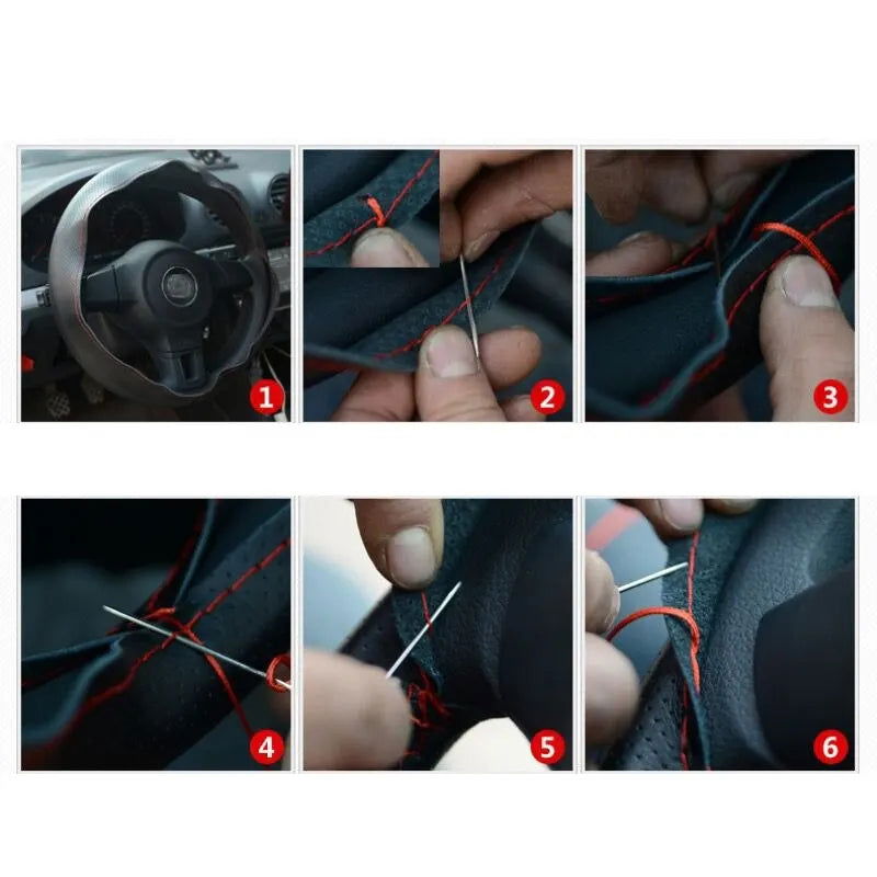38cm DIY Car Steering Wheel Cover Fiber Leather Thread Artificial Leather Car Covers Suite Auto Accessories - Slobuy