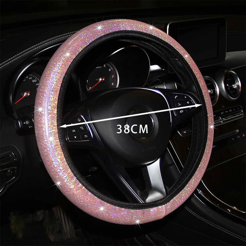 Car Steering Wheel Cover Elastic Handle Cover colorful bronzing Universal 37/38cm Diamond BlingBling steering wheel accessories - Slobuy