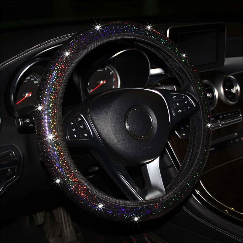 Car Steering Wheel Cover Elastic Handle Cover colorful bronzing Universal 37/38cm Diamond BlingBling steering wheel accessories - Slobuy