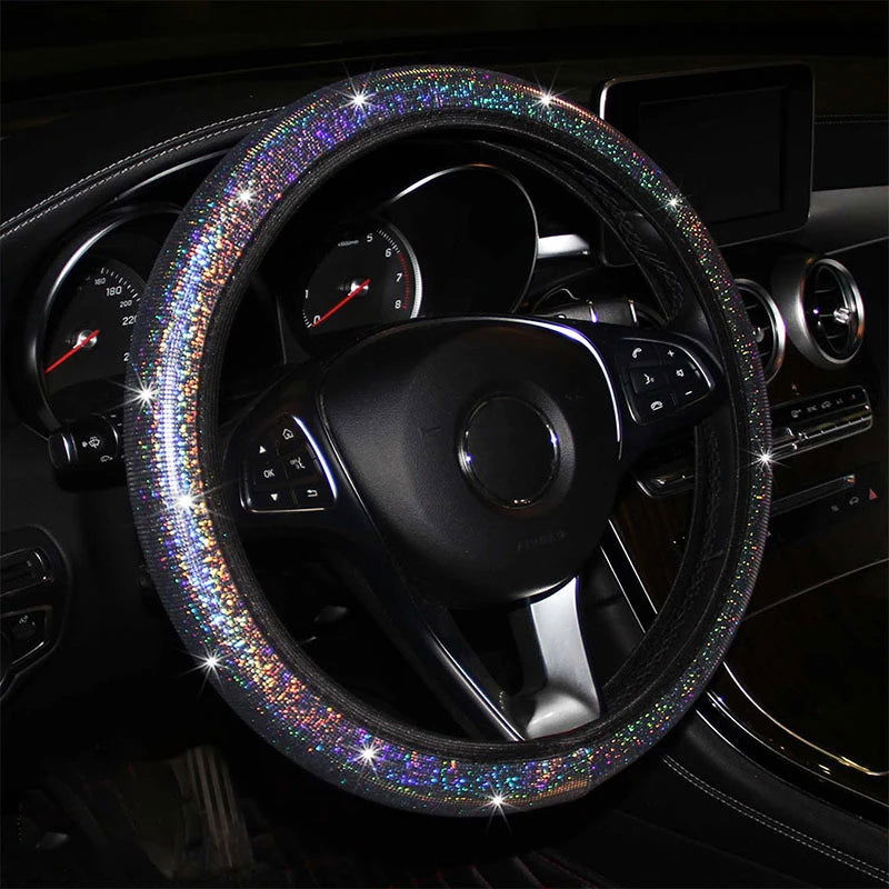 Car Steering Wheel Cover Elastic Handle Cover colorful bronzing Universal 37/38cm Diamond BlingBling steering wheel accessories - Slobuy