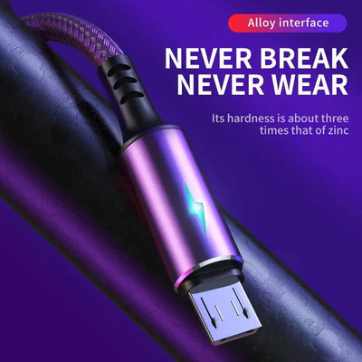 3A Fast Charging USB Micro Cable Data Cable Charger Cord for Samsung Xiaomi Phone Accessories LED Indicator Usb Cable - Slobuy