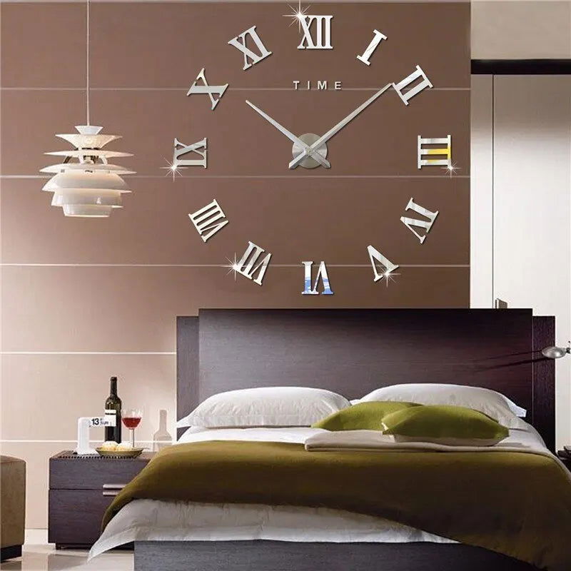 3D Acrylic Digital Wall Clock Roman Numerals Design Mirror Wall Clock Fashion Large Round Wall Clock DIY Self Adhesive Clocks - Slobuy