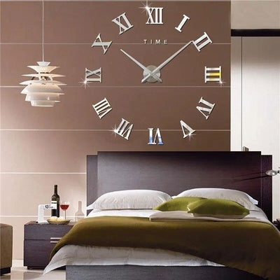 3D Acrylic Digital Wall Clock Roman Numerals Design Mirror Wall Clock Fashion Large Round Wall Clock DIY Self Adhesive Clocks - Slobuy