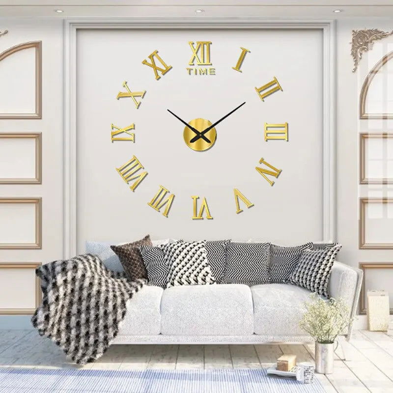 3D Acrylic Digital Wall Clock Roman Numerals Design Mirror Wall Clock Fashion Large Round Wall Clock DIY Self Adhesive Clocks - Slobuy