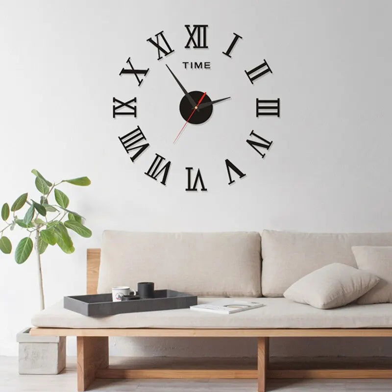 3D Acrylic Digital Wall Clock Roman Numerals Design Mirror Wall Clock Fashion Large Round Wall Clock DIY Self Adhesive Clocks - Slobuy