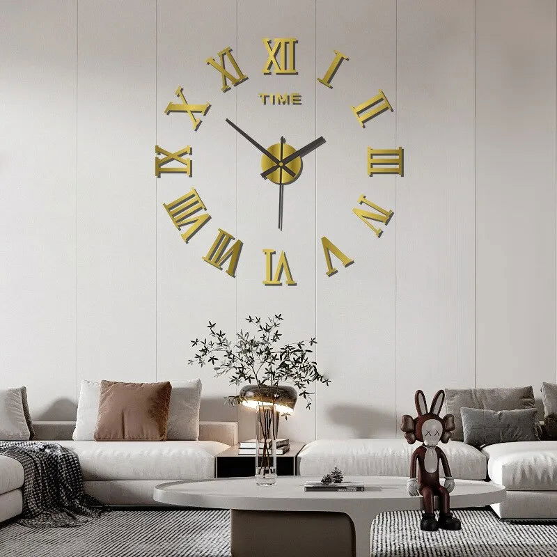 3D Acrylic Digital Wall Clock Roman Numerals Design Mirror Wall Clock Fashion Large Round Wall Clock DIY Self Adhesive Clocks - Slobuy