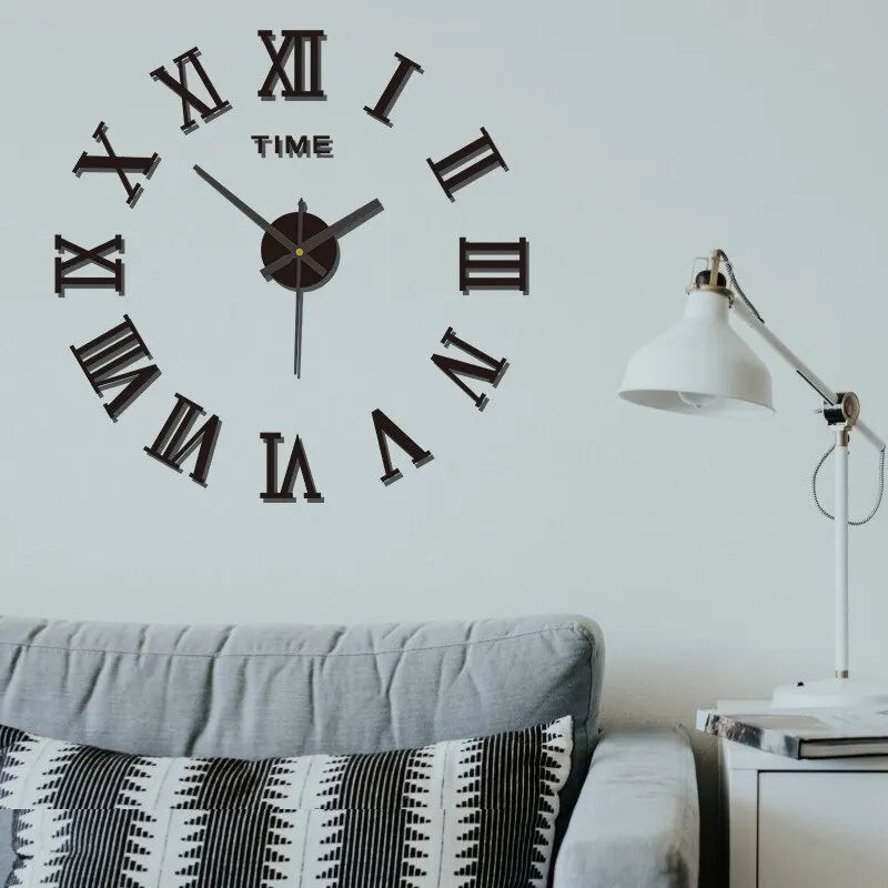 3D Acrylic Digital Wall Clock Roman Numerals Design Mirror Wall Clock Fashion Large Round Wall Clock DIY Self Adhesive Clocks - Slobuy