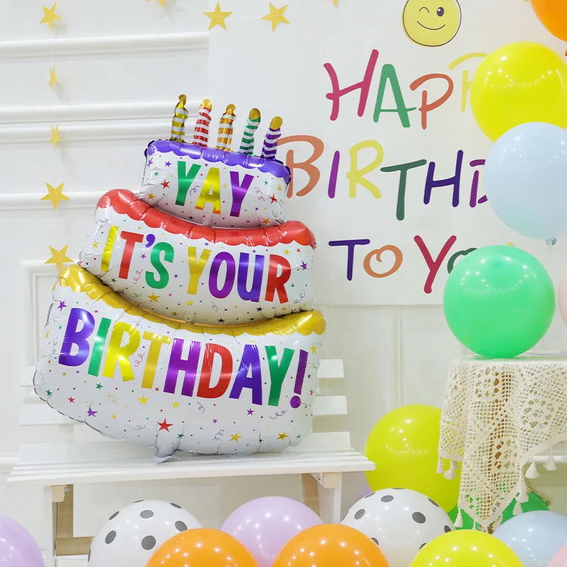 3D Birthday Cake Aluminum Film Balloon Decoration Colored Double Layer Cake 1 Year Old Baby Shower Birthday Party Supplies - Slobuy