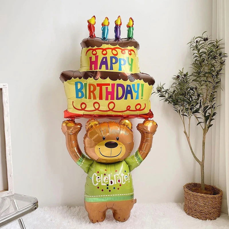 3D Birthday Cake Aluminum Film Balloon Decoration Colored Double Layer Cake 1 Year Old Baby Shower Birthday Party Supplies - Slobuy