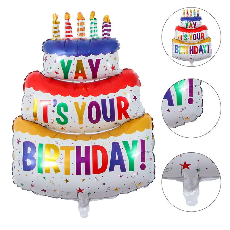 3D Birthday Cake Aluminum Film Balloon Decoration Colored Double Layer Cake 1 Year Old Baby Shower Birthday Party Supplies - Slobuy