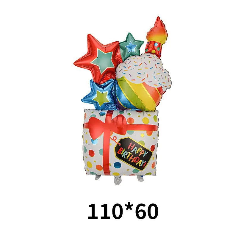 3D Birthday Cake Aluminum Film Balloon Decoration Colored Double Layer Cake 1 Year Old Baby Shower Birthday Party Supplies - Slobuy