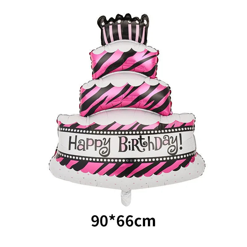 3D Birthday Cake Aluminum Film Balloon Decoration Colored Double Layer Cake 1 Year Old Baby Shower Birthday Party Supplies - Slobuy