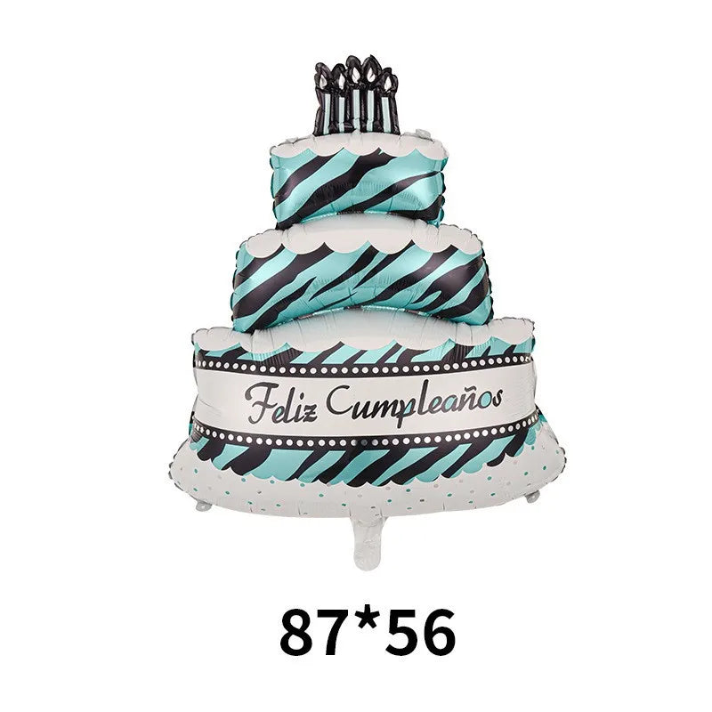 3D Birthday Cake Aluminum Film Balloon Decoration Colored Double Layer Cake 1 Year Old Baby Shower Birthday Party Supplies - Slobuy
