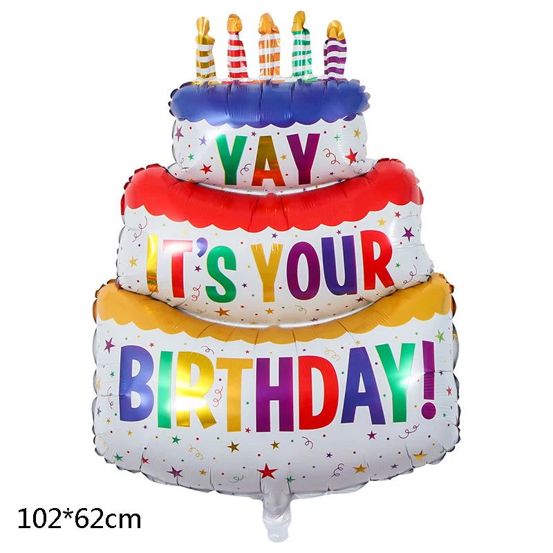 3D Birthday Cake Aluminum Film Balloon Decoration Colored Double Layer Cake 1 Year Old Baby Shower Birthday Party Supplies - Slobuy
