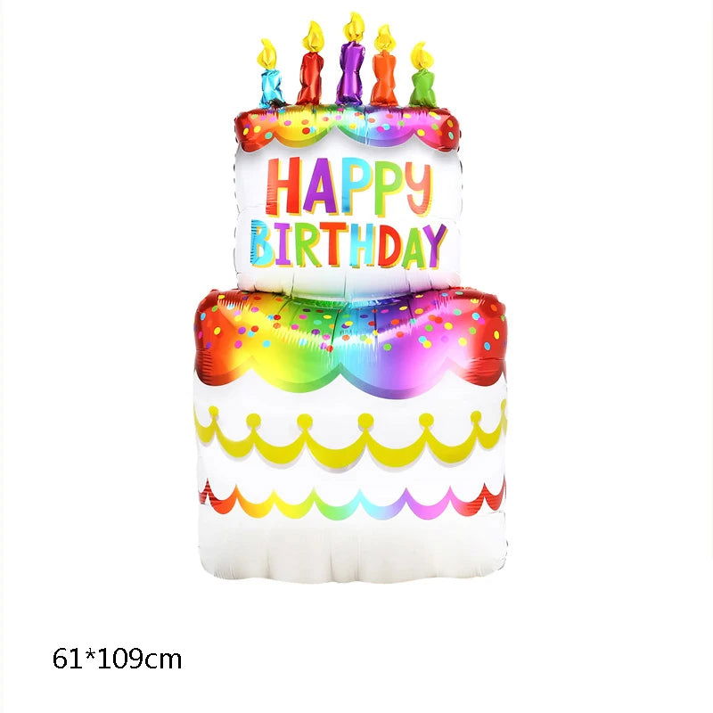 3D Birthday Cake Aluminum Film Balloon Decoration Colored Double Layer Cake 1 Year Old Baby Shower Birthday Party Supplies - Slobuy