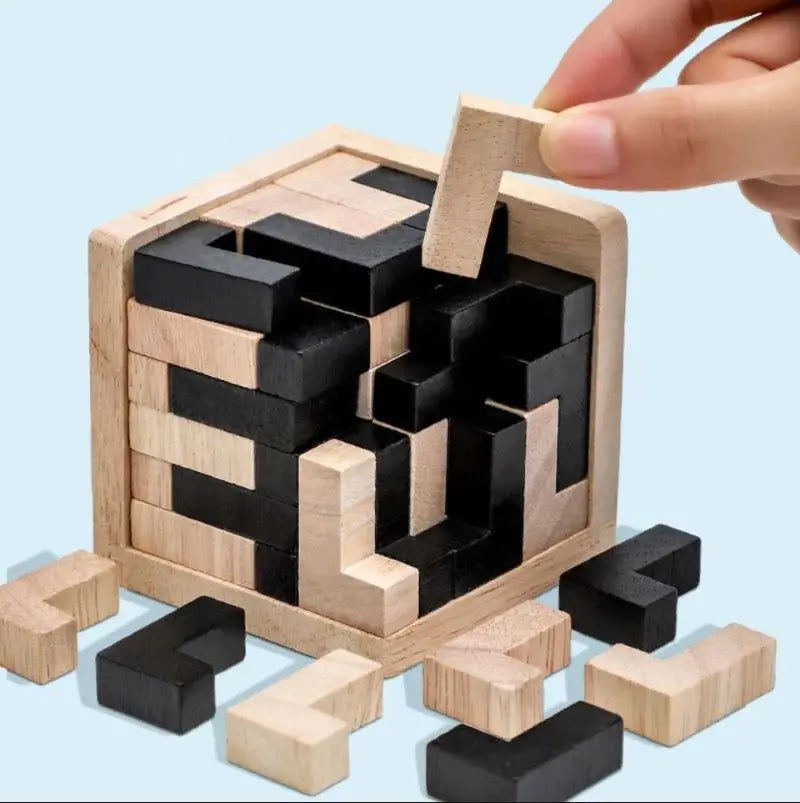 3D Cube Puzzle Luban Interlocking Creative Educational Wooden Toy Brain IQ Mind Early Learning Game Gift For Children Letter 54T - Slobuy