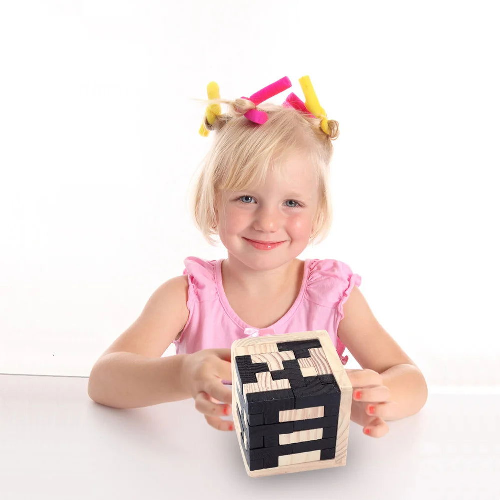 3D Cube Puzzle Luban Interlocking Creative Educational Wooden Toy Brain IQ Mind Early Learning Game Gift For Children Letter 54T - Slobuy