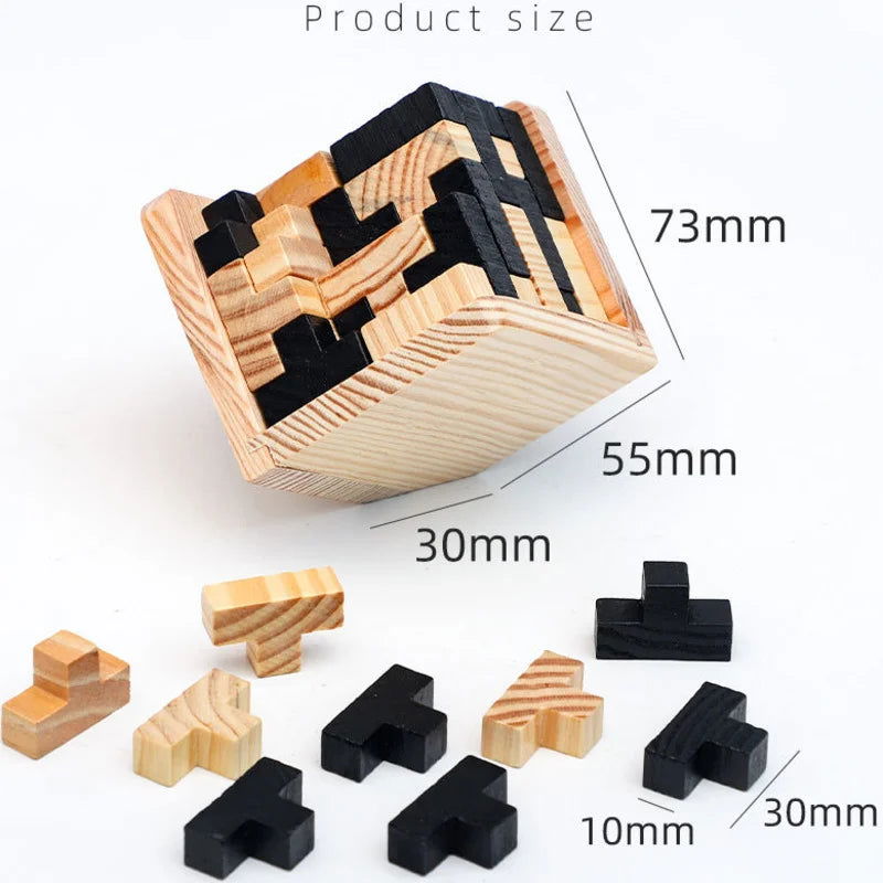 3D Cube Puzzle Luban Interlocking Creative Educational Wooden Toy Brain IQ Mind Early Learning Game Gift For Children Letter 54T - Slobuy