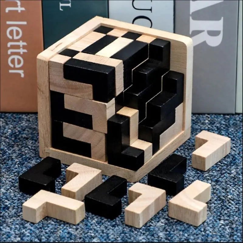 3D Cube Puzzle Luban Interlocking Creative Educational Wooden Toy Brain IQ Mind Early Learning Game Gift For Children Letter 54T - Slobuy