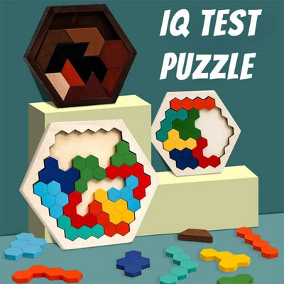 3D Hexagonal Wooden Puzzles Educational Toys For Children Kids Preschool Tangram Board Brain IQ Test Game Montessori Toys Gifts - Slobuy