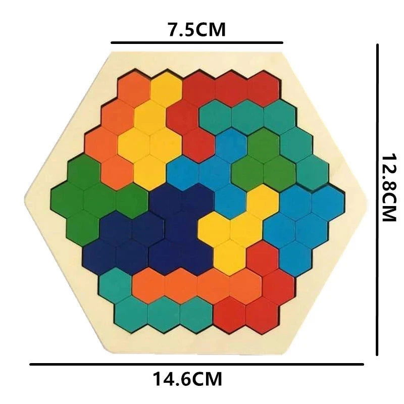 3D Hexagonal Wooden Puzzles Educational Toys For Children Kids Preschool Tangram Board Brain IQ Test Game Montessori Toys Gifts - Slobuy