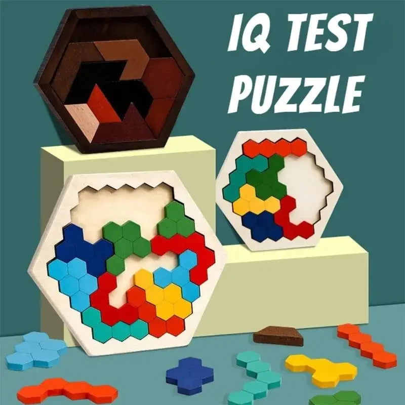 3D Hexagonal Wooden Puzzles Educational Toys For Children Kids Preschool Tangram Board Brain IQ Test Game Montessori Toys Gifts - Slobuy