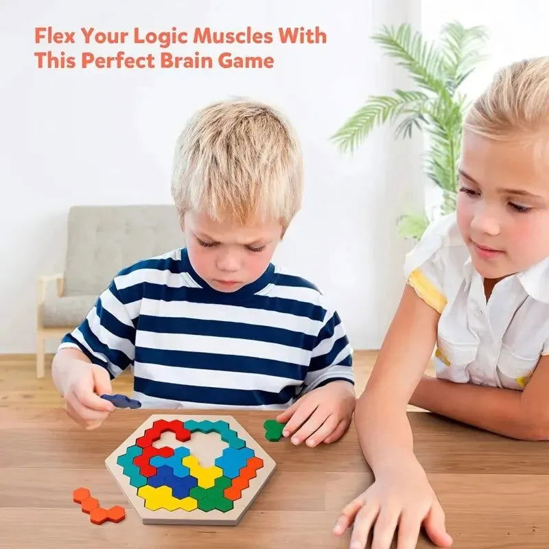 3D Hexagonal Wooden Puzzles Educational Toys For Children Kids Preschool Tangram Board Brain IQ Test Game Montessori Toys Gifts - Slobuy