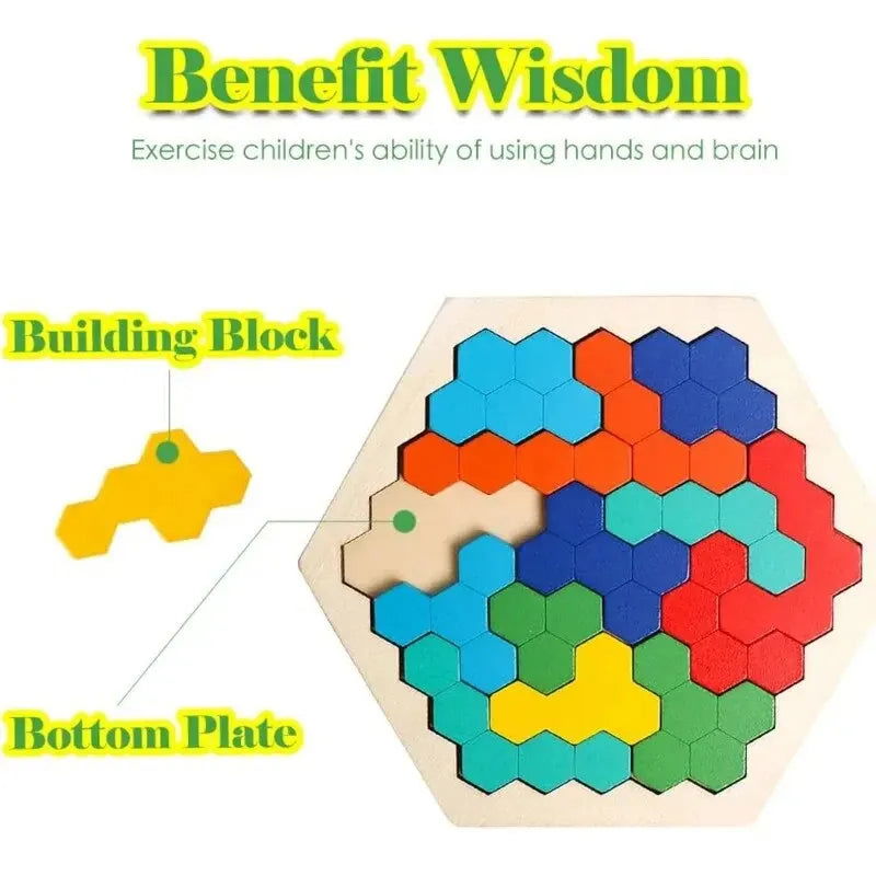 3D Hexagonal Wooden Puzzles Educational Toys For Children Kids Preschool Tangram Board Brain IQ Test Game Montessori Toys Gifts - Slobuy