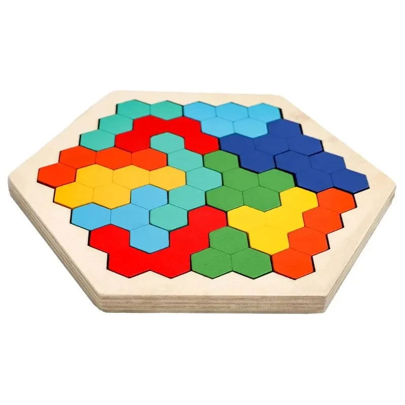 3D Hexagonal Wooden Puzzles Educational Toys For Children Kids Preschool Tangram Board Brain IQ Test Game Montessori Toys Gifts - Slobuy