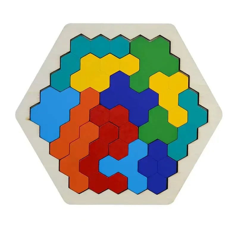 3D Hexagonal Wooden Puzzles Educational Toys For Children Kids Preschool Tangram Board Brain IQ Test Game Montessori Toys Gifts - Slobuy