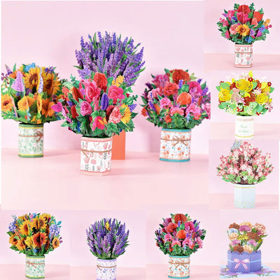 3D Pop UP Flower Bouquet Cards Birthday Greeting Card Handmade Butterfly Thank You Postcard for Wife Mom Girlfriend Teacher Gift - Slobuy