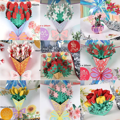 3D Pop UP Flower Bouquet Cards Birthday Greeting Card Handmade Butterfly Thank You Postcard for Wife Mom Girlfriend Teacher Gift - Slobuy