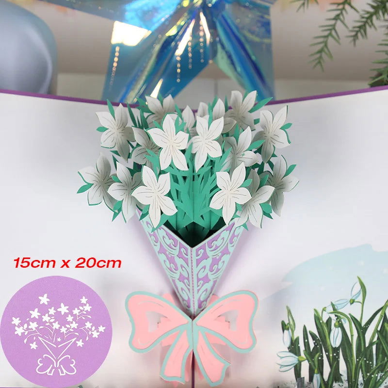 3D Pop UP Flower Bouquet Cards Birthday Greeting Card Handmade Butterfly Thank You Postcard for Wife Mom Girlfriend Teacher Gift - Slobuy