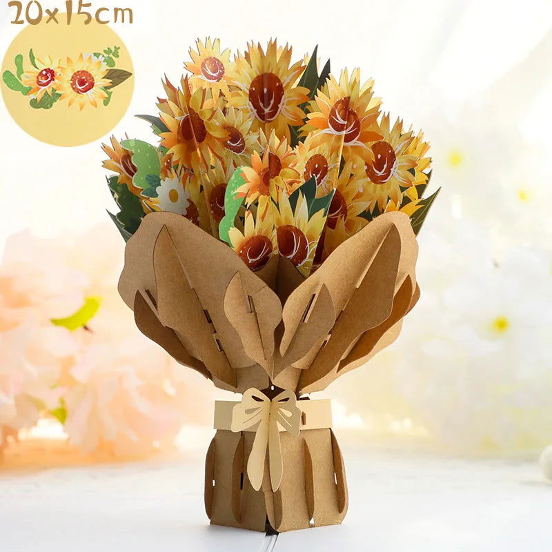 3D Pop UP Flower Bouquet Cards Birthday Greeting Card Handmade Butterfly Thank You Postcard for Wife Mom Girlfriend Teacher Gift - Slobuy
