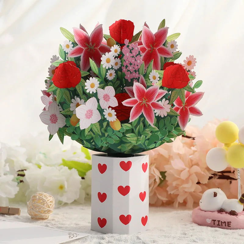 3D Pop UP Flower Bouquet Cards Birthday Greeting Card Handmade Butterfly Thank You Postcard for Wife Mom Girlfriend Teacher Gift - Slobuy