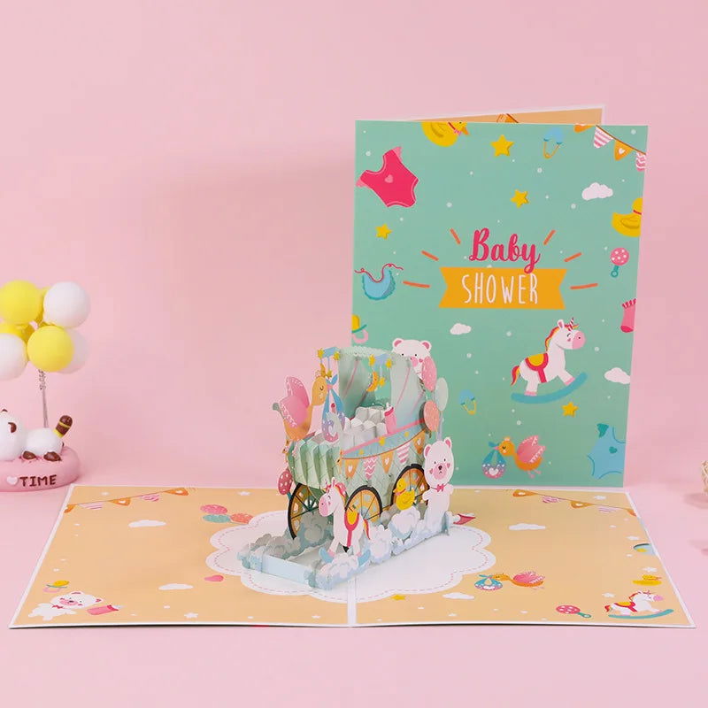 3D Pop UP Happy Birthday Greeting Invitation Cards Laser Cut Boy Girl Kids Gift Card Thank You Cards Vehicle Miniatures Postcard - Slobuy
