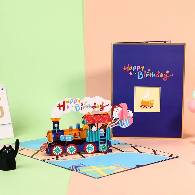 3D Pop UP Happy Birthday Greeting Invitation Cards Laser Cut Boy Girl Kids Gift Card Thank You Cards Vehicle Miniatures Postcard - Slobuy