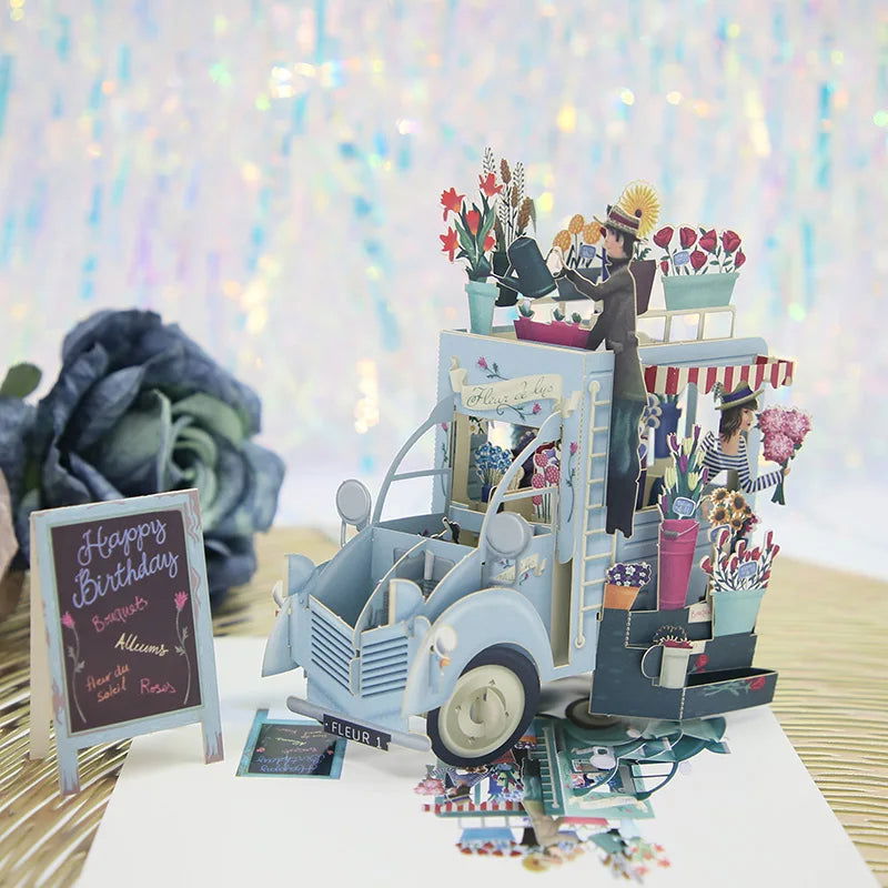 3D Pop UP Happy Birthday Greeting Invitation Cards Laser Cut Boy Girl Kids Gift Card Thank You Cards Vehicle Miniatures Postcard - Slobuy